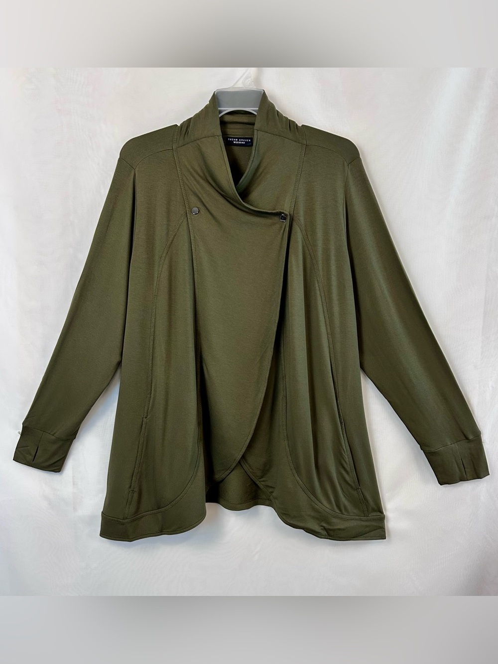 New QVC Susan Graver Weekend Crossover Knit Cardigan / Olive / 2X